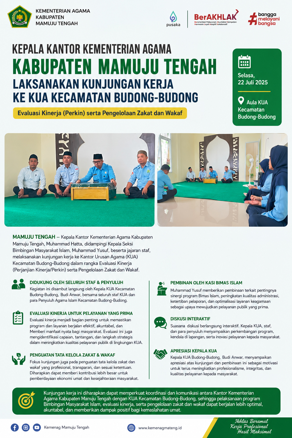 Kepala Kantor Kementerian Agama Kabupaten Mamuju Tengah Laksanakan Kunjungan Kerja ke KUA Kecamatan Budong-Budong